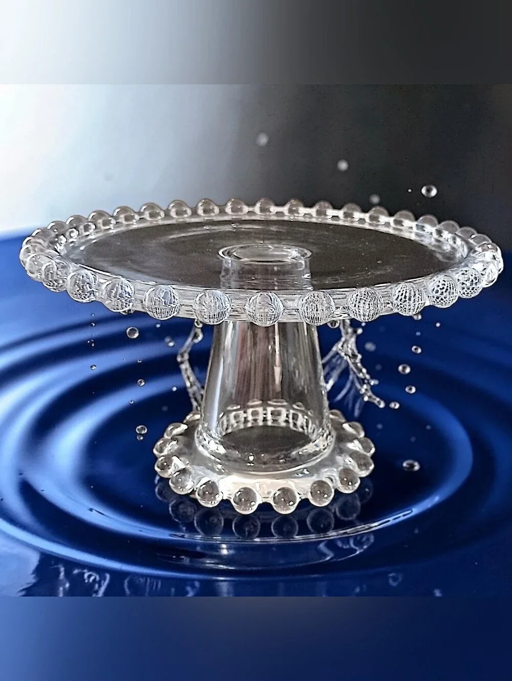 Crystal Glass Beaded Edge Cake Stand Pedestal Cupcake Dessert Display Wedding
